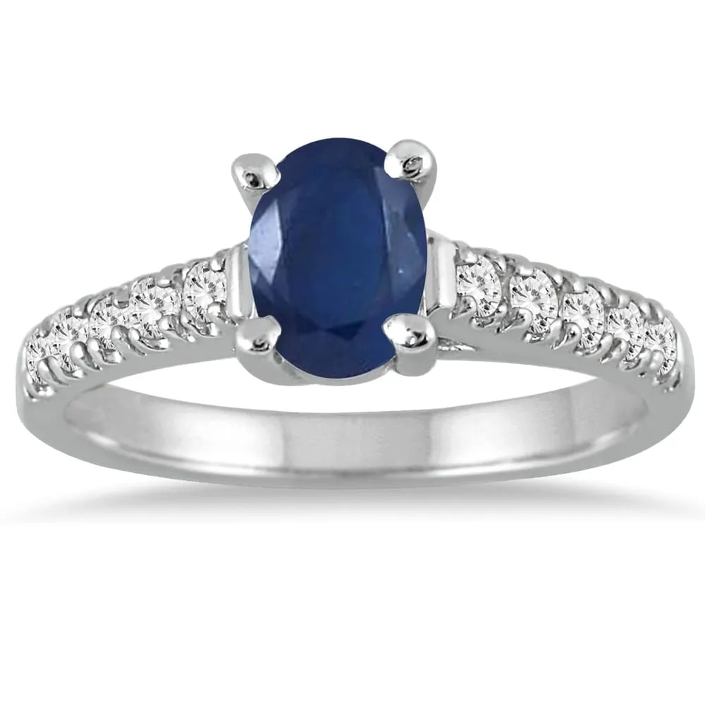 1 Carat Oval Sapphire and Diamond Ring in 14K White Gold sold by Zulily