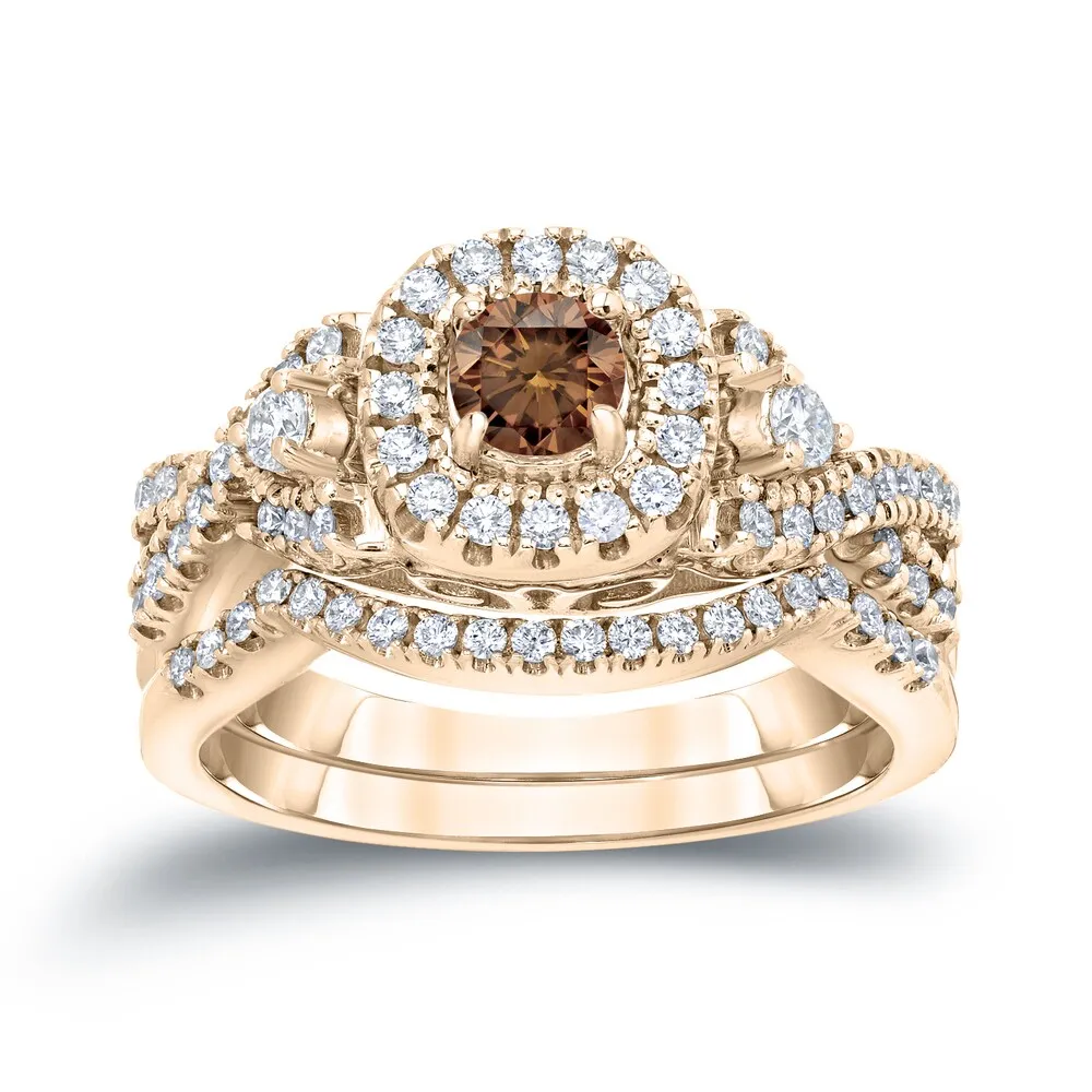 14k Gold 3/4ct TDW Braided Infinity-Inspired Brown Diamond Halo Engagement Ring Set by Auriya sold by Zulily product image thumbnail 2