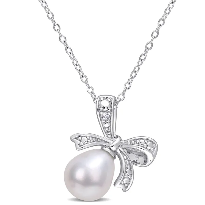 Miadora Sterling Silver Cultured Freshwater Pearl & Diamond Accent Bow Necklace (8.5-9mm) sold by Zulily