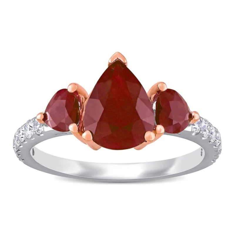 Miadora 14k White and Rose Gold Ruby and 1/3ct TDW Diamond 3-Stone Engagement Ring sold by Zulily