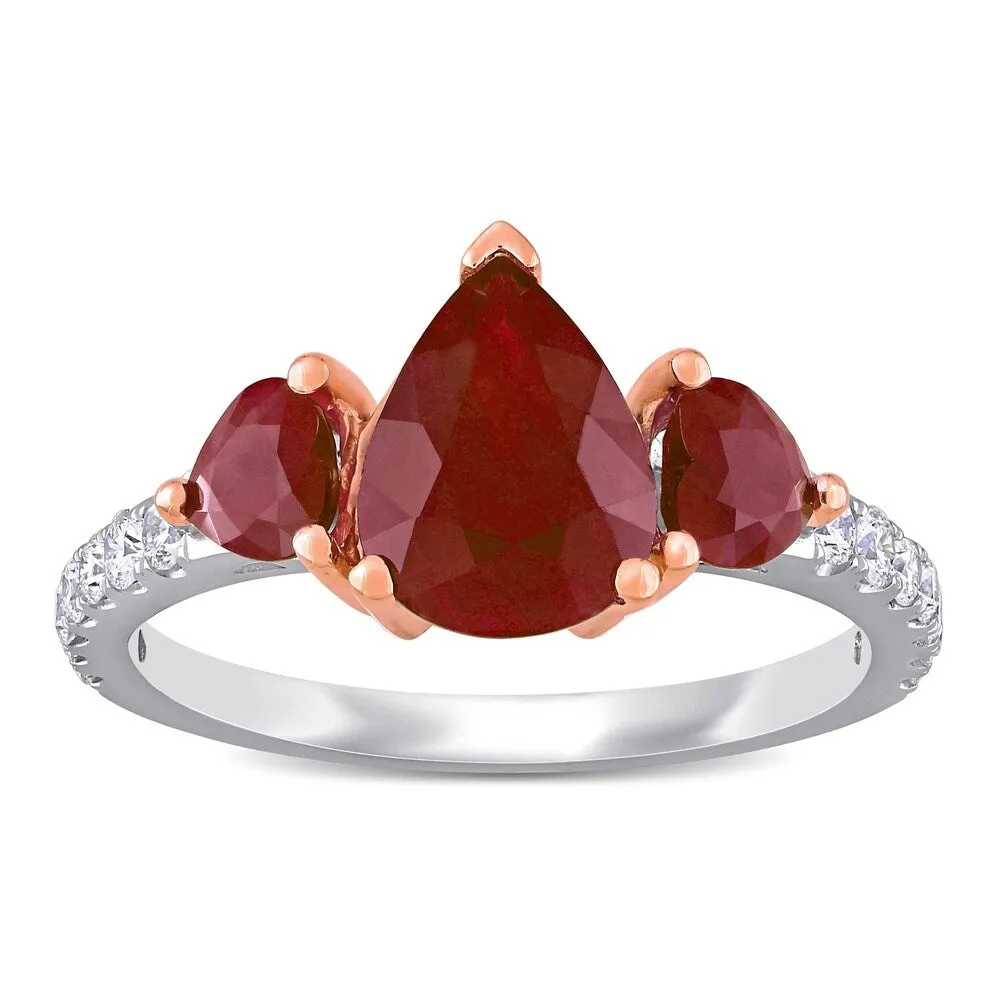 Miadora 14k White and Rose Gold Ruby and 1/3ct TDW Diamond 3-Stone Engagement Ring sold by Zulily
