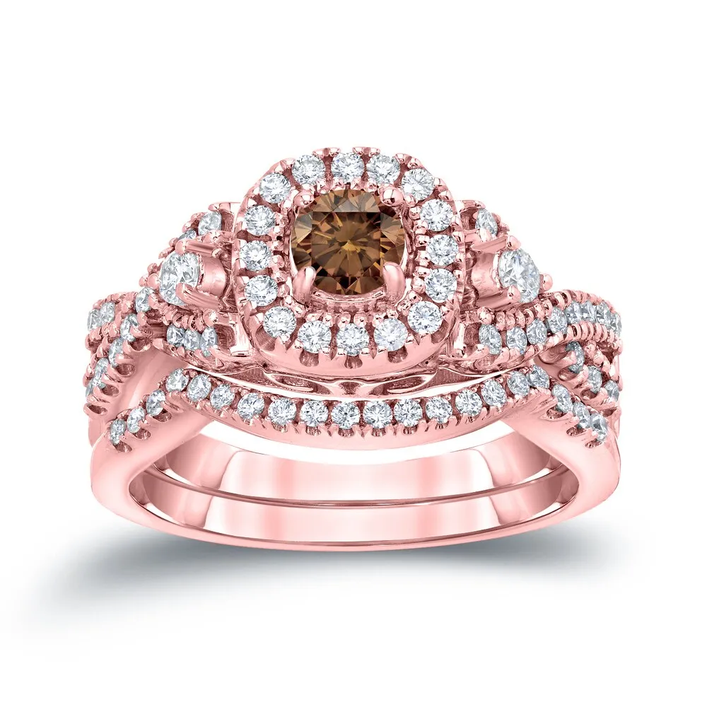 14k Gold 3/4ct TDW Braided Infinity-Inspired Brown Diamond Halo Engagement Ring Set by Auriya sold by Zulily product image thumbnail 3