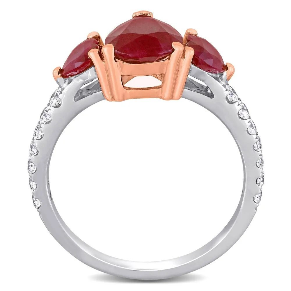 Miadora 14k White and Rose Gold Ruby and 1/3ct TDW Diamond 3-Stone Engagement Ring sold by Zulily product image thumbnail 3