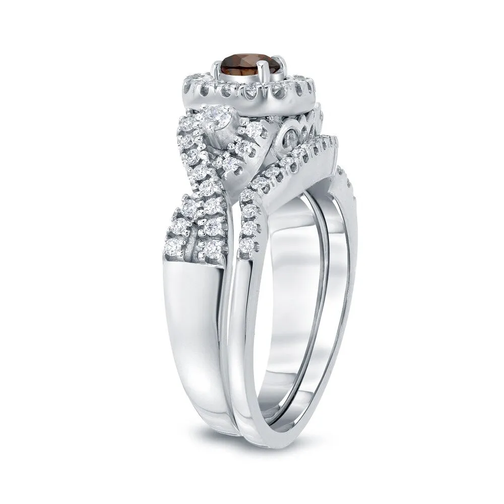 14k Gold 3/4ct TDW Braided Infinity-Inspired Brown Diamond Halo Engagement Ring Set by Auriya sold by Zulily product image thumbnail 5
