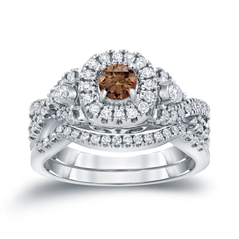14k Gold 3/4ct TDW Braided Infinity-Inspired Brown Diamond Halo Engagement Ring Set by Auriya sold by Zulily