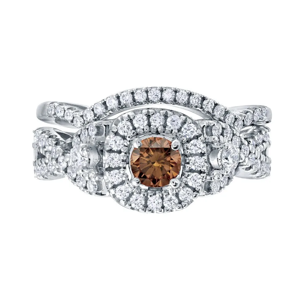 14k Gold 3/4ct TDW Braided Infinity-Inspired Brown Diamond Halo Engagement Ring Set by Auriya sold by Zulily product image thumbnail 4