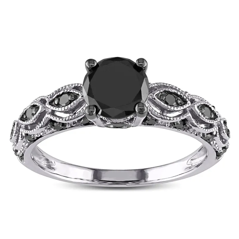 Miadora 10k White Gold 1 1/4ct TDW Round Black Diamond Engagement Ring sold by Zulily