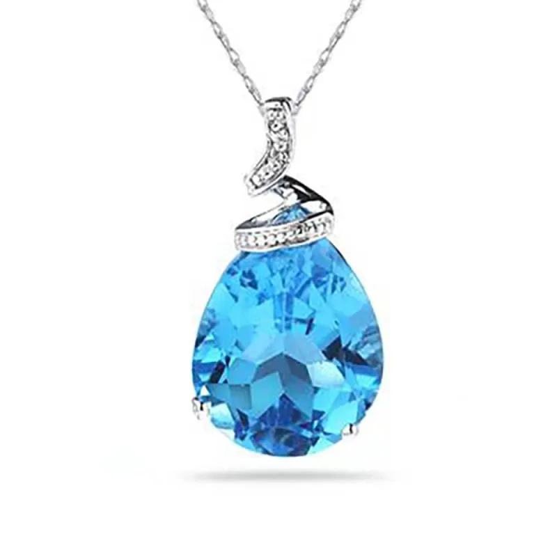 5 Carat Pear Shaped Blue Topaz & Diamond Pendant in 10K White Gold sold by Zulily