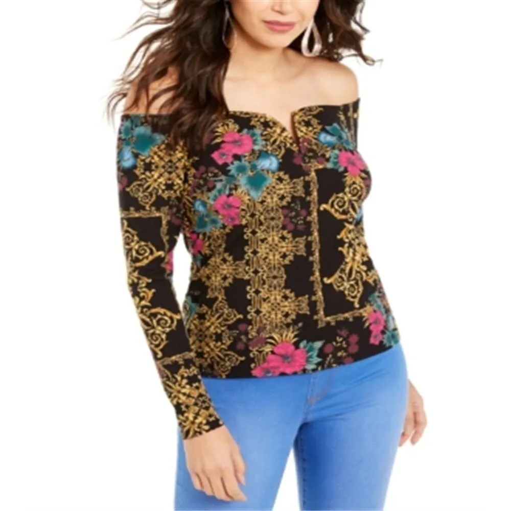 Thalia Sodi Women's Sweetheart Neck Printed Top Black Size X-Small sold by Zulily
