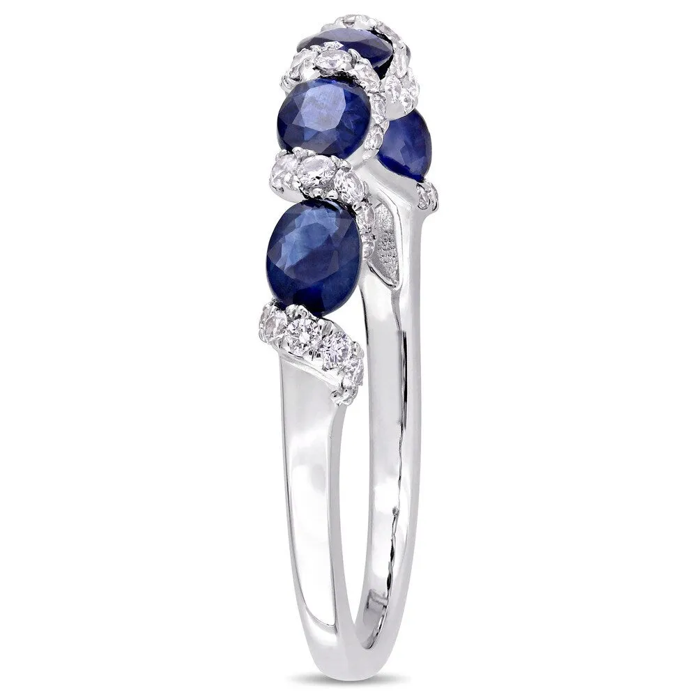Miadora Signature Collection 14k White Gold Light Blue Sapphire and 1/4ct TDW Diamond Swirl Anniversary Band sold by Zulily product image thumbnail 2