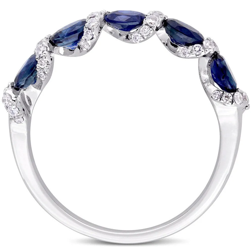 Miadora Signature Collection 14k White Gold Light Blue Sapphire and 1/4ct TDW Diamond Swirl Anniversary Band sold by Zulily product image thumbnail 3