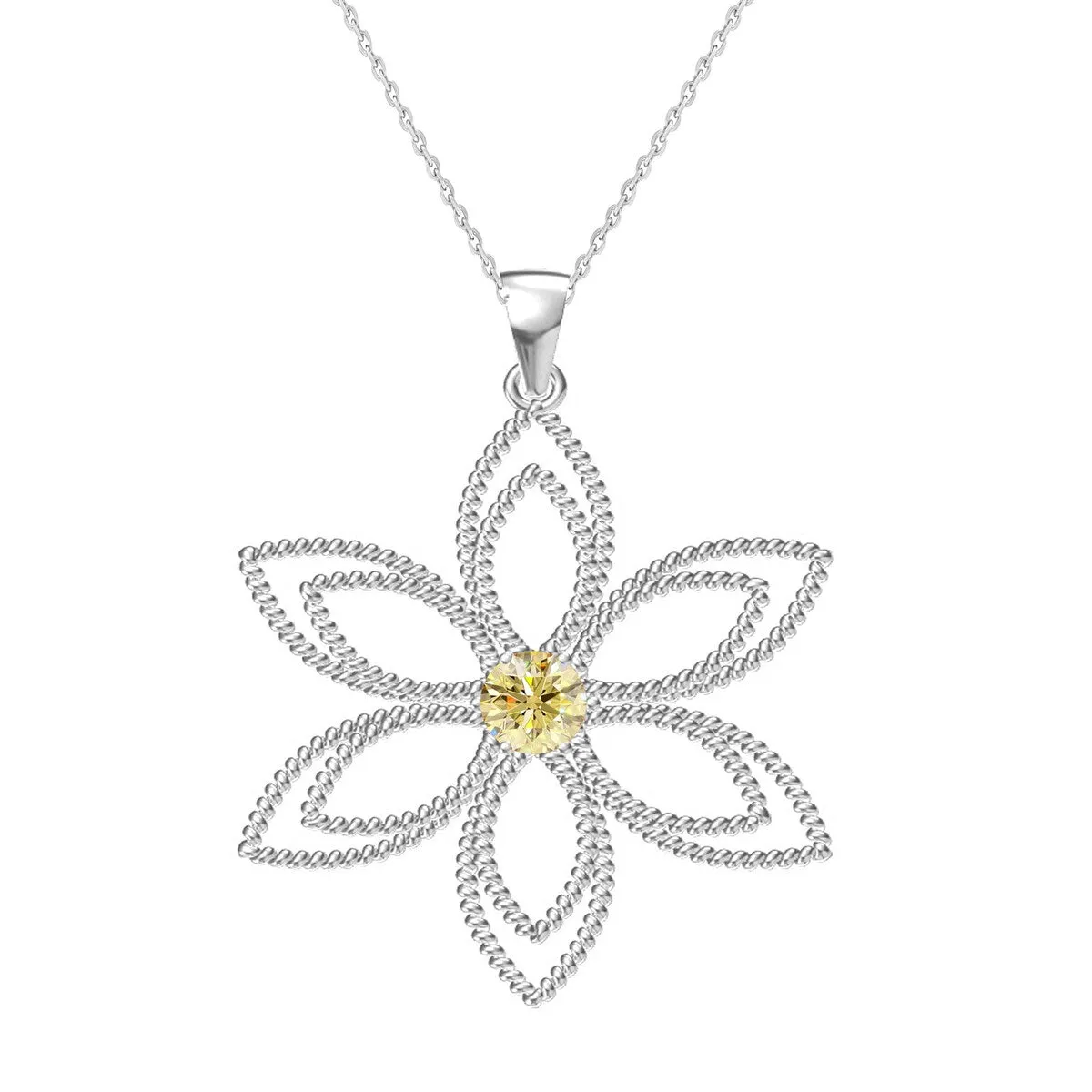 Sterling Silver with Yellow Moissanite Flower Pendant with 18" Chain sold by Zulily