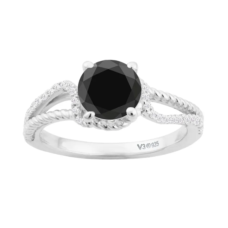 Sterling Silver with Black Diamond and White Diamond Engagement Ring sold by Zulily