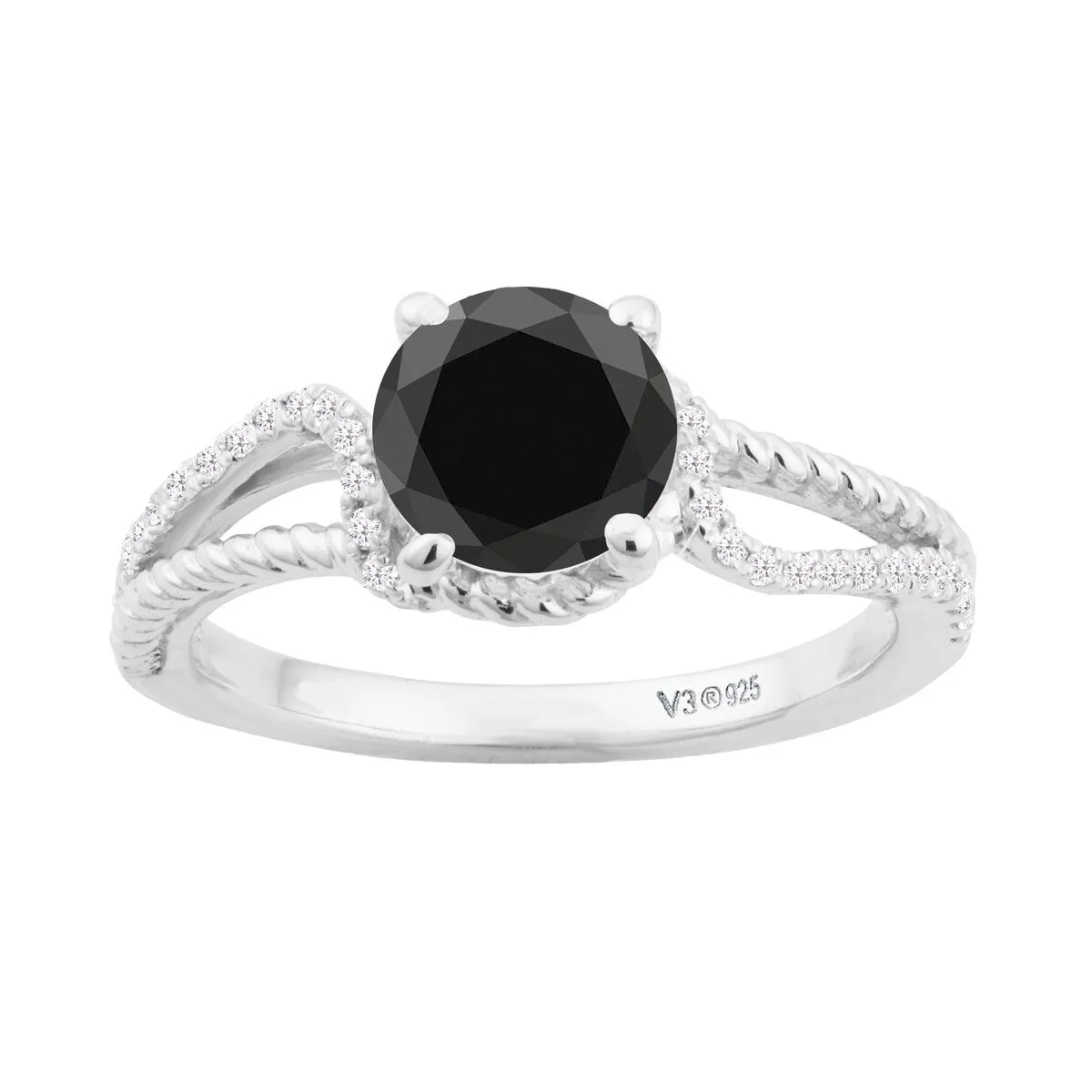 Sterling Silver with Black Diamond and White Diamond Engagement Ring sold by Zulily