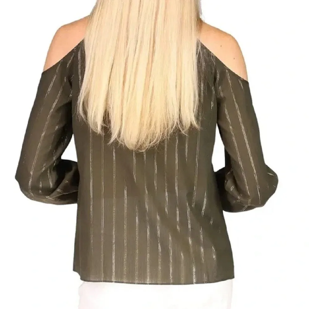 Michael Kors Women's Striped Cold Shoulder Top Green Size Medium sold by Zulily product image thumbnail 2