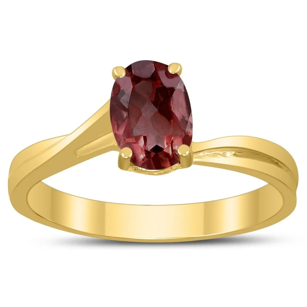 Solitaire Oval 7X5MM Garnet Gemstone Twist Ring in 10K Yellow Gold sold by Zulily