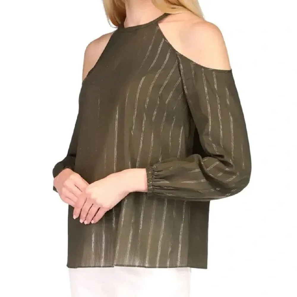 Michael Kors Women's Striped Cold Shoulder Top Green Size Medium sold by Zulily product image thumbnail 3