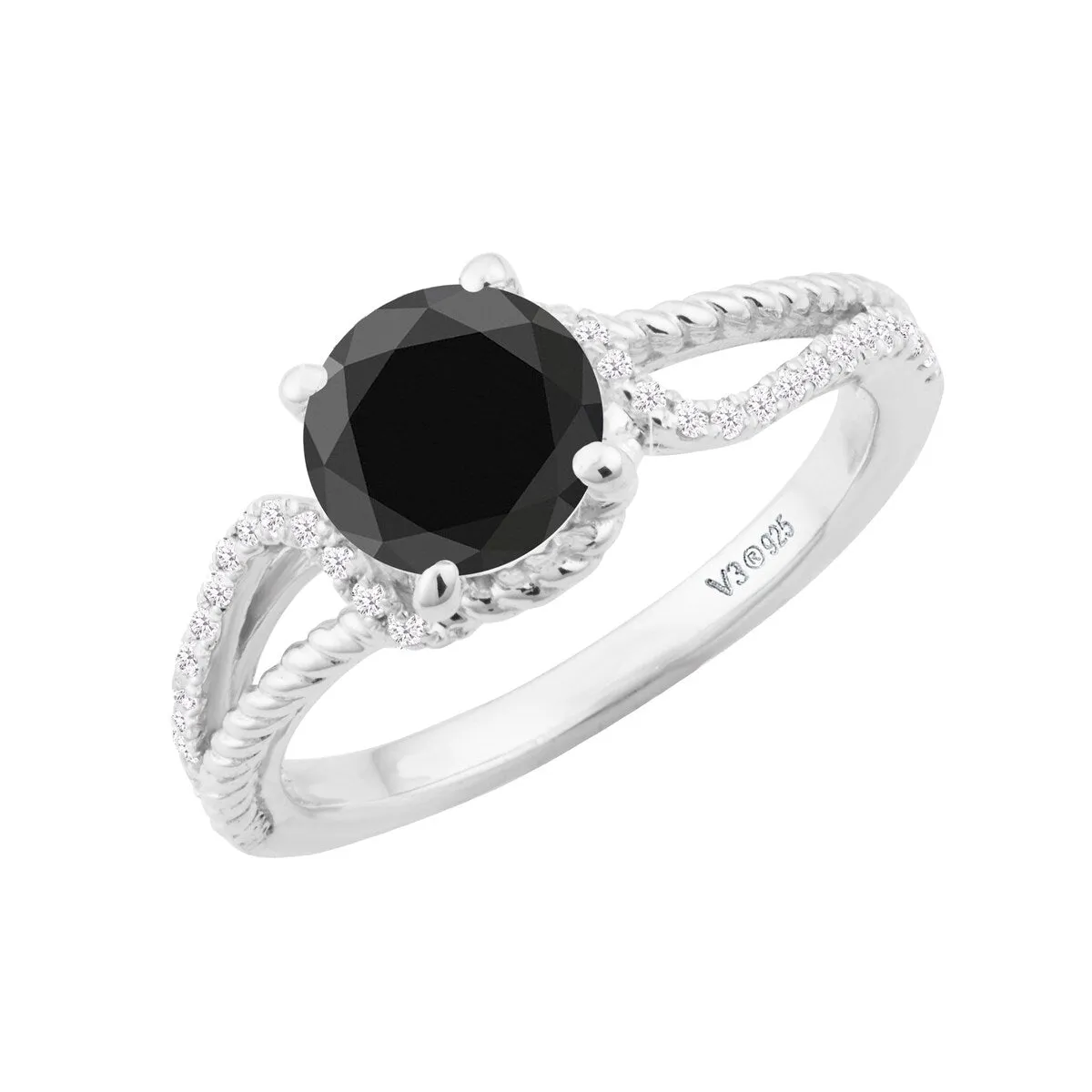 Sterling Silver with Black Diamond and White Diamond Engagement Ring sold by Zulily product image thumbnail 2