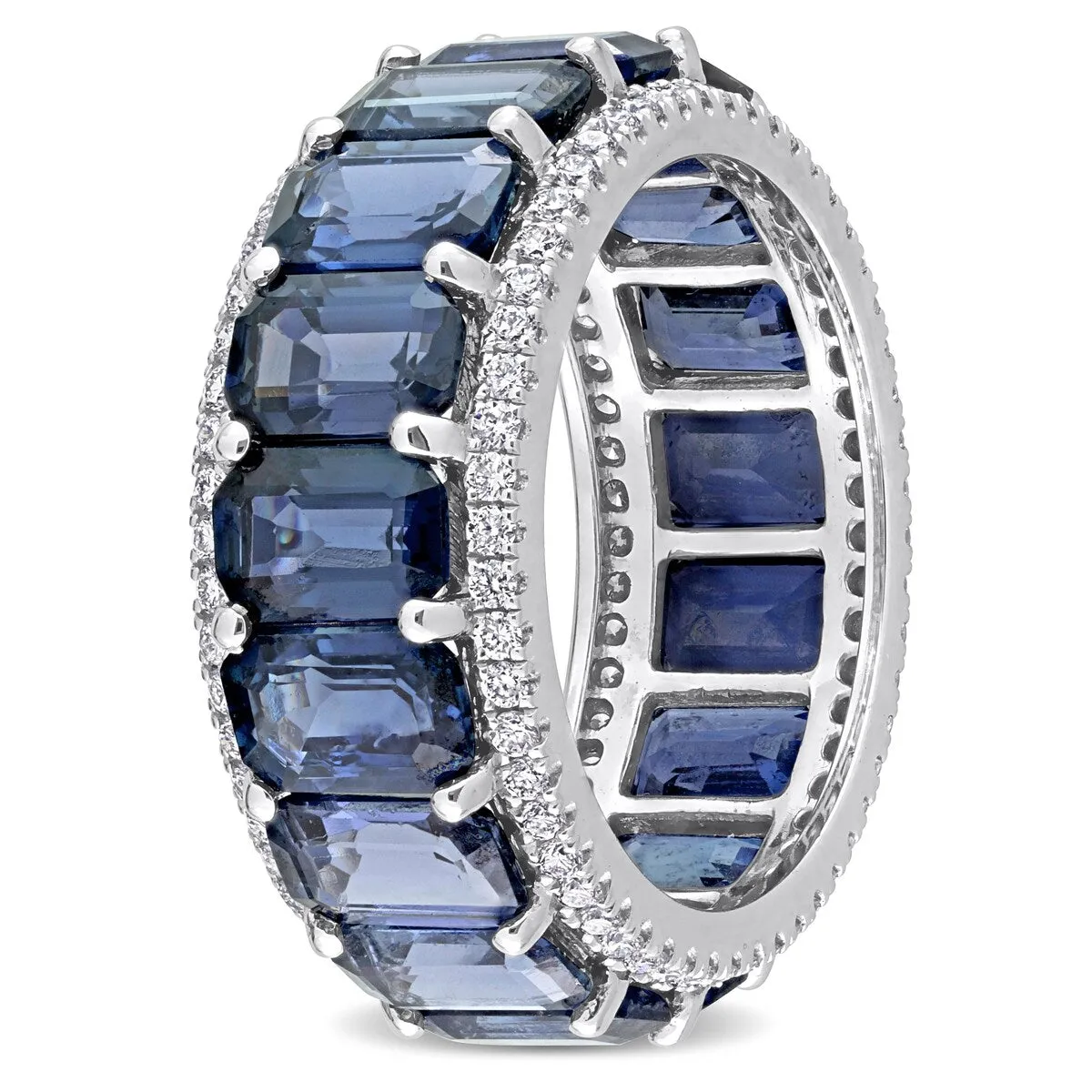 Miadora 14k White Gold 11 7/8ct TGW Blue Sapphire & 5/8ct TDW Diamond Eternity Wedding Band Ring sold by Zulily product image thumbnail 4
