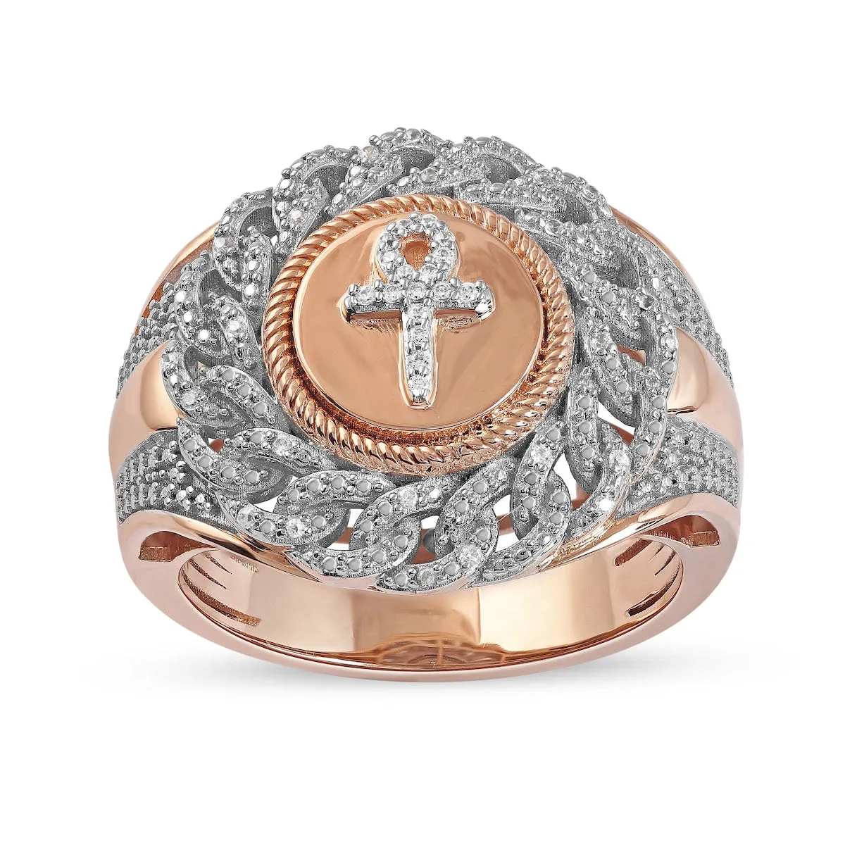 1/10ct TDW Diamond Cuban Link Mens Ring in 10k Gold sold by Zulily product image thumbnail 4