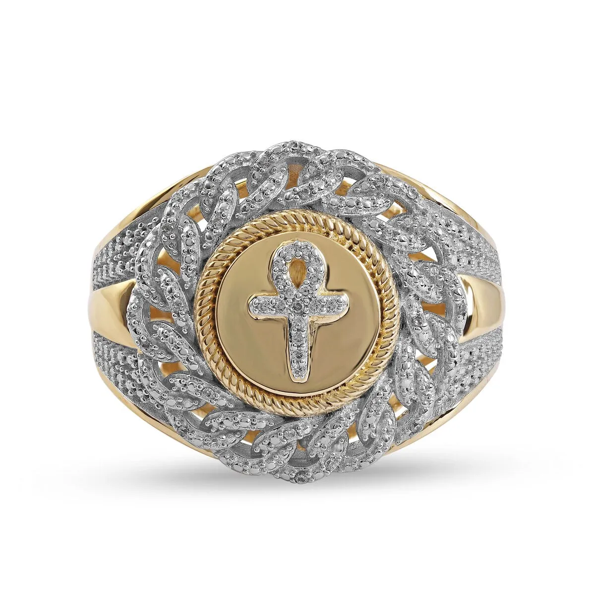 1/10ct TDW Diamond Cuban Link Mens Ring in 10k Gold sold by Zulily product image thumbnail 3