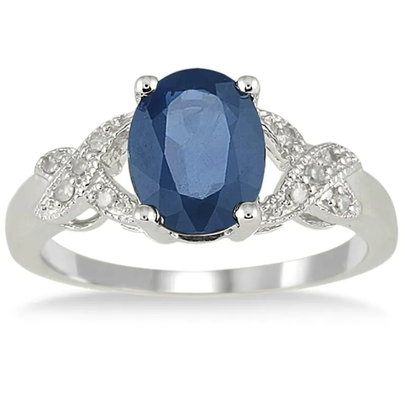 2.20 Carat Oval Sapphire and Diamond Ring in 10K White Gold sold by Zulily