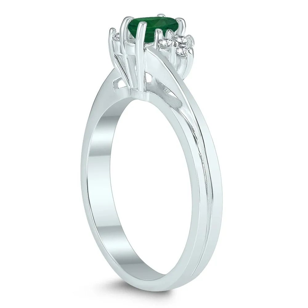 5X3MM Emerald and Diamond Twist Ring in 10K White Gold sold by Zulily product image thumbnail 2