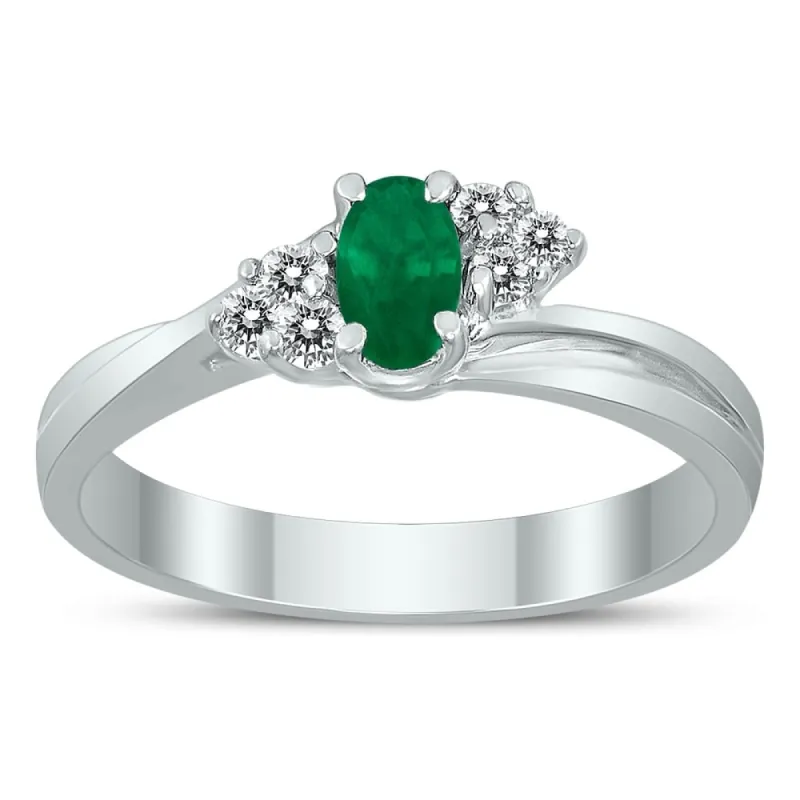 5X3MM Emerald and Diamond Twist Ring in 10K White Gold sold by Zulily