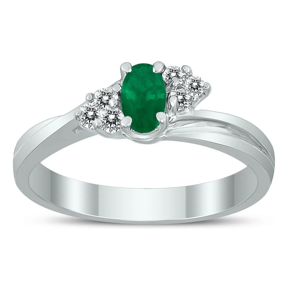 5X3MM Emerald and Diamond Twist Ring in 10K White Gold sold by Zulily