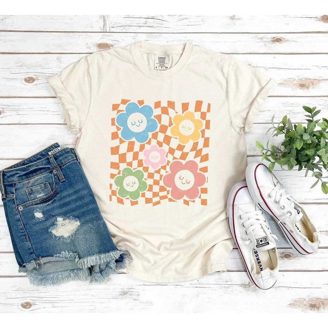 Checkered Flowers and Smiley Garment Dyed Tee sold by Zulily