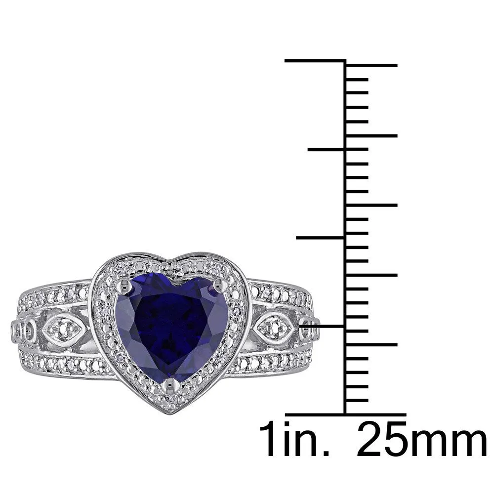Miadora Sterling Silver Created Blue Sapphire and 1/10ct TDW Diamond Heart Halo Ring sold by Zulily product image thumbnail 3