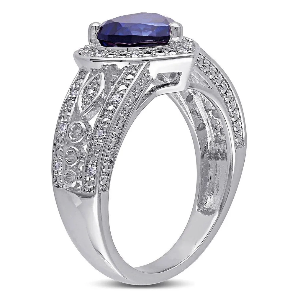 Miadora Sterling Silver Created Blue Sapphire and 1/10ct TDW Diamond Heart Halo Ring sold by Zulily product image thumbnail 2