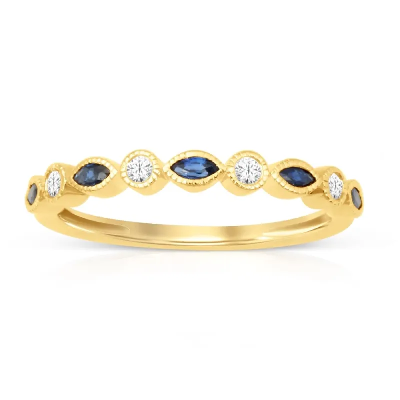 Marquise Cut Sapphire Gemstone 1/10ct TDW Diamond Band in Yellow Gold Plated Silver sold by Zulily