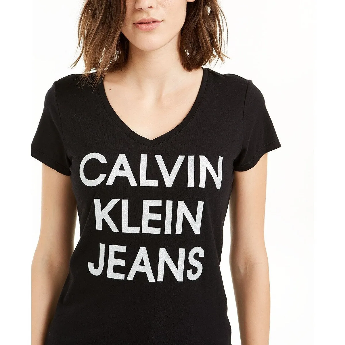 Calvin Klein Women's Jeans Stacked Logo T-Shirt Black Size X-Large sold by Zulily product image thumbnail 3