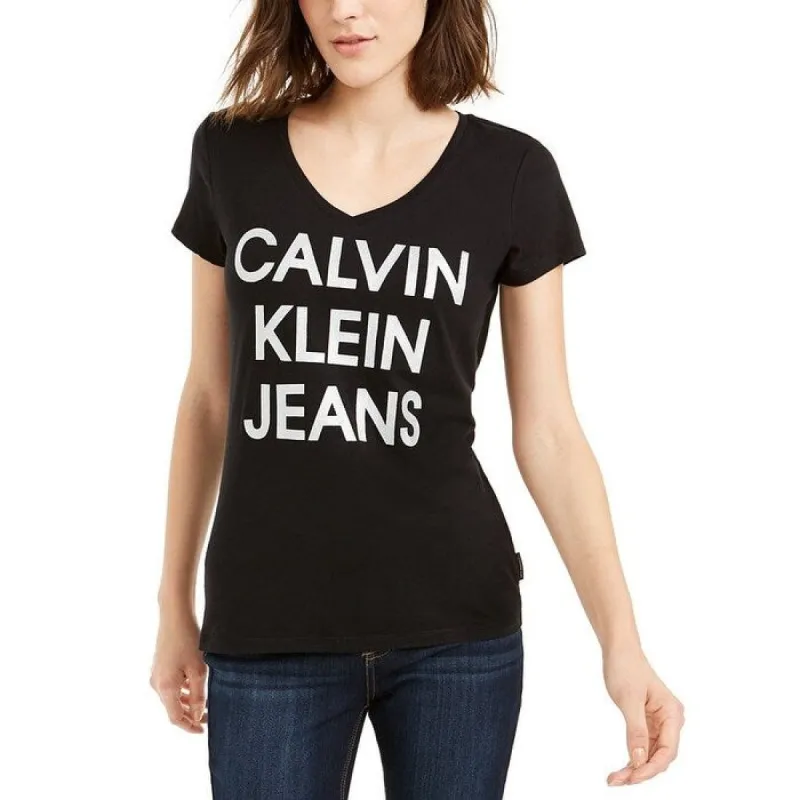 Calvin Klein Women's Jeans Stacked Logo T-Shirt Black Size X-Large sold by Zulily