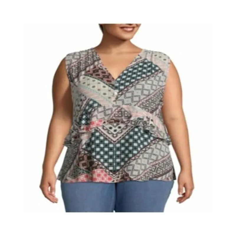 John Paul Richard Women's Printed Sleeveless Blouse Black Size 2X sold by Zulily