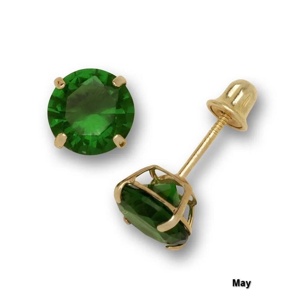 14K Yellow Gold 6mm Round Cubic Zircornia Birthstone Basket-Set Solitaire Screw-back Stud Earrings (12 colors) sold by Zulily product image thumbnail 5