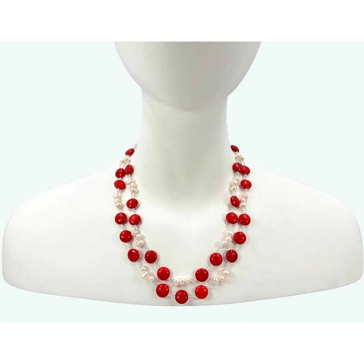 A magnesite turquoise and cultured freshwater pearl wire-wrapped statement necklace. sold by Zulily product image thumbnail 5