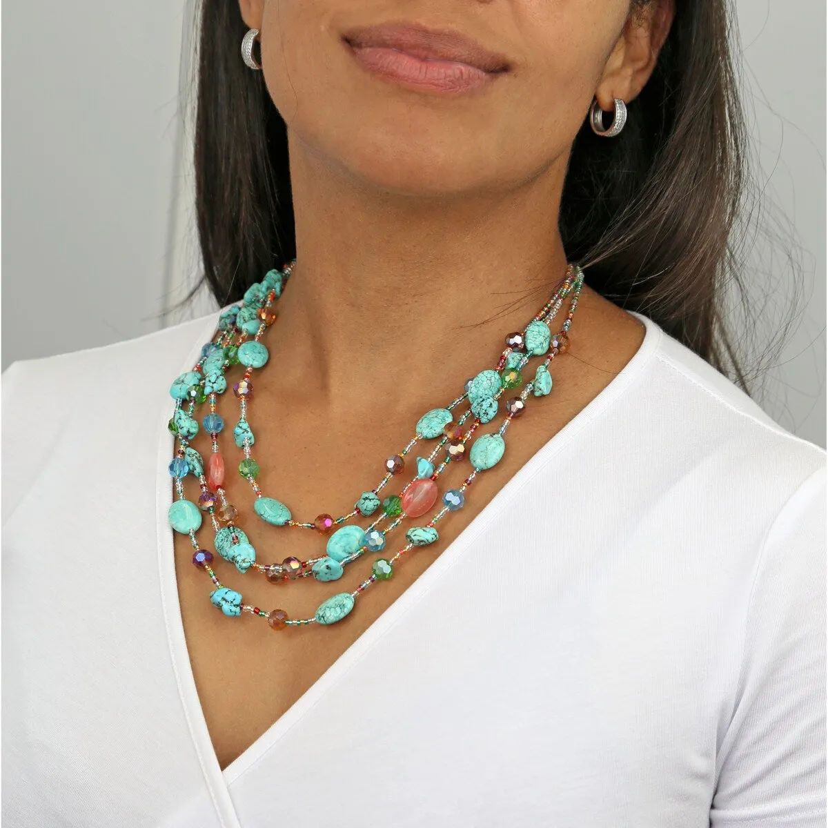 Multi-Strand Turquoise and Crystals Mix Statement Necklace sold by Zulily