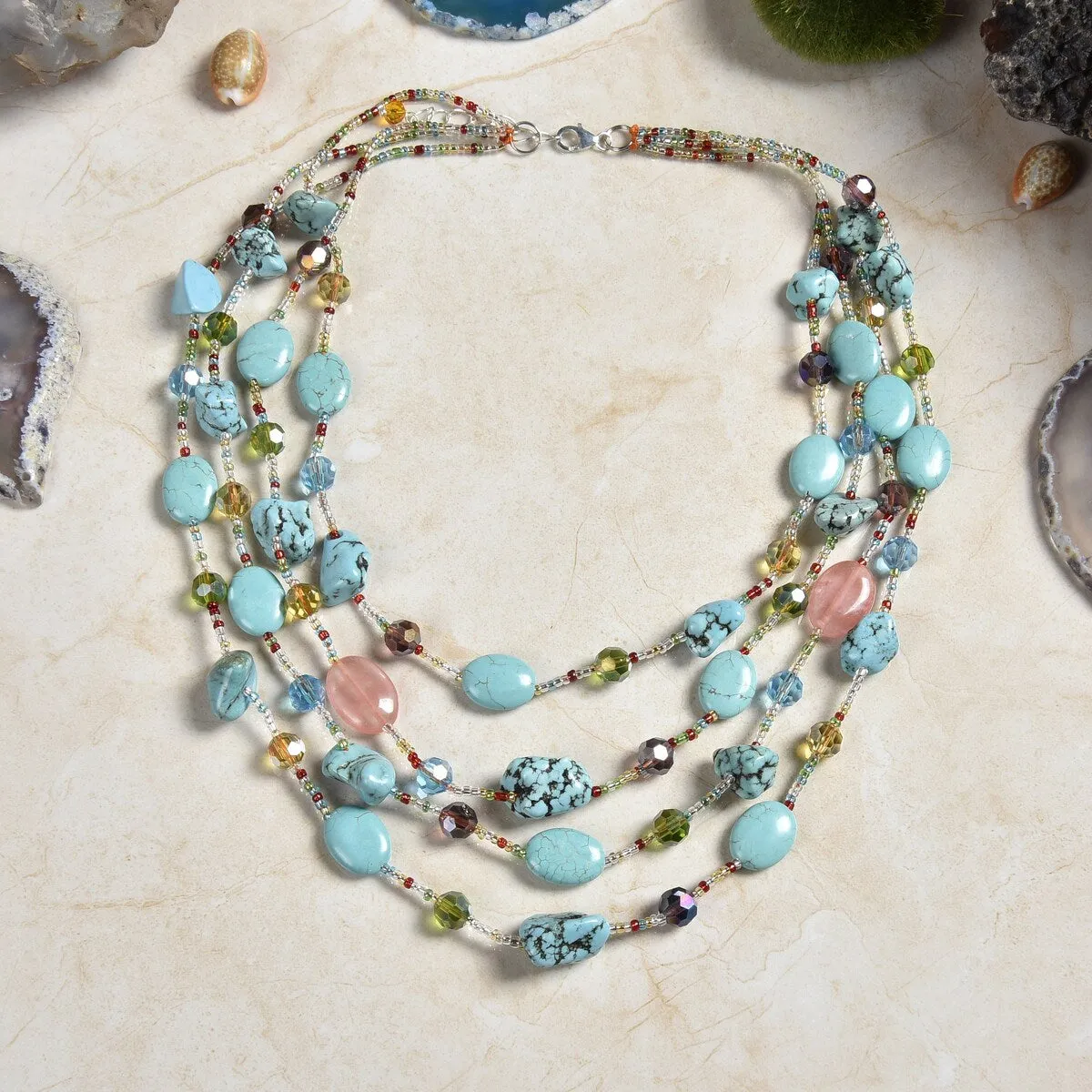 Multi-Strand Turquoise and Crystals Mix Statement Necklace sold by Zulily product image thumbnail 2