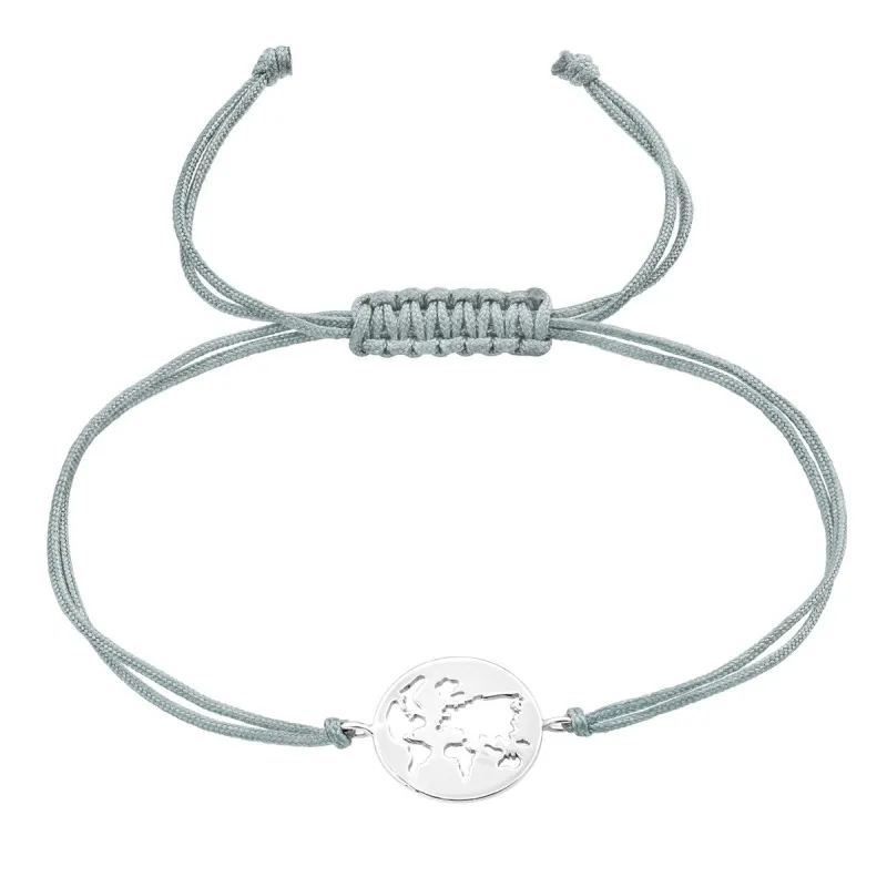 Grey Adjustable Sterling Silver World Bracelet sold by Zulily
