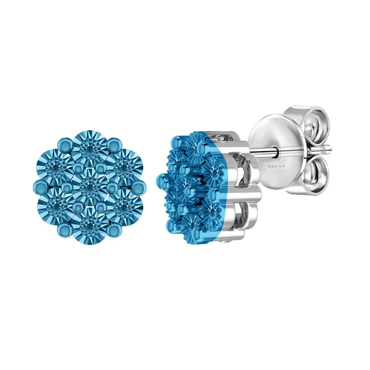 Natural Blue Diamond Sterling Silver Flower Stud Earrings sold by Zulily
