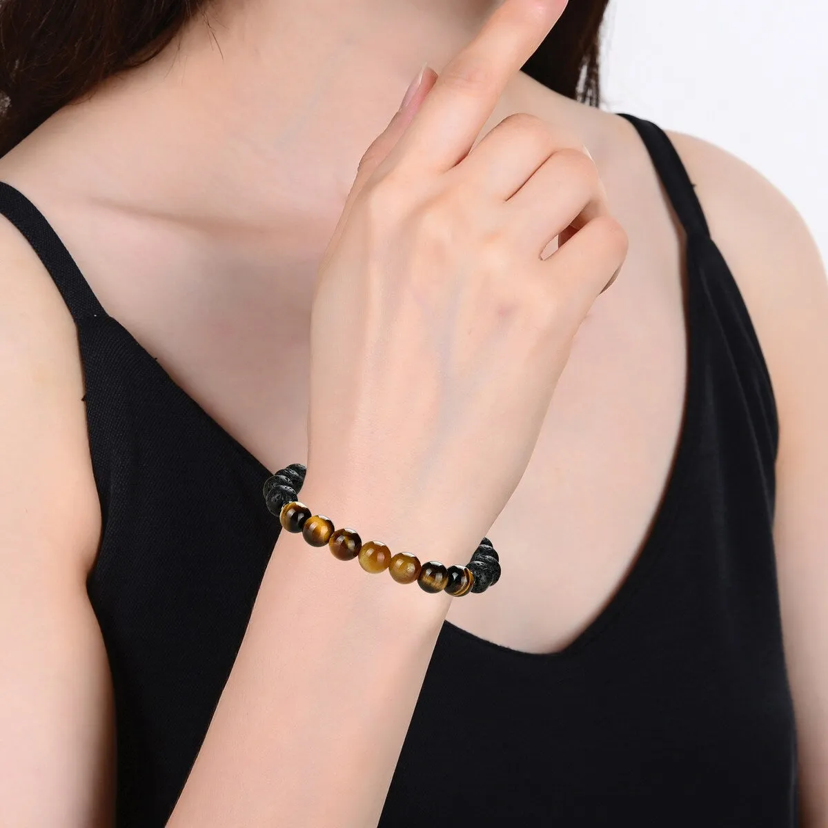 Tiger Eye and Lava Bead Stretch Bracelet sold by Zulily product image thumbnail 2