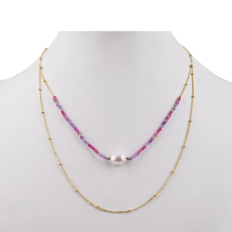 18K Gold Plated Sterling Silver Freshwater Pearl and Multi Gemstone Layered Beaded Necklace sold by Zulily