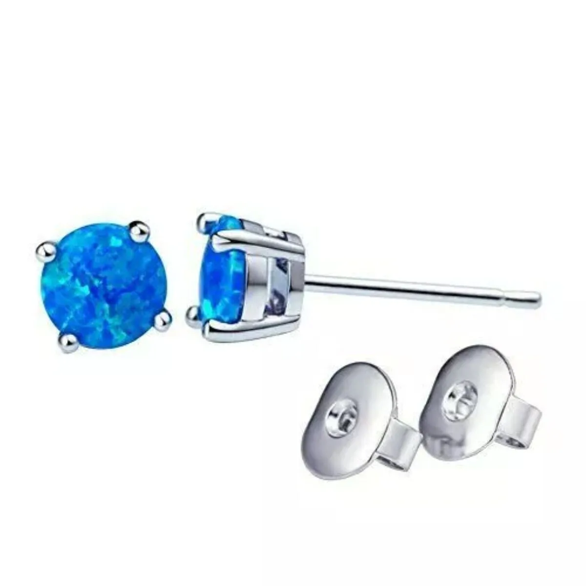 925 Sterling Silver 6mm Round Blue Fire Opal Stud Earrings - Blue Opal sold by Zulily product image thumbnail 4