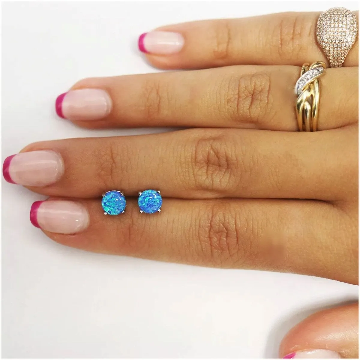 925 Sterling Silver 6mm Round Blue Fire Opal Stud Earrings - Blue Opal sold by Zulily product image thumbnail 2