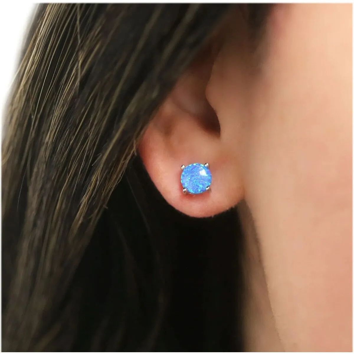 925 Sterling Silver 6mm Round Blue Fire Opal Stud Earrings - Blue Opal sold by Zulily product image thumbnail 3