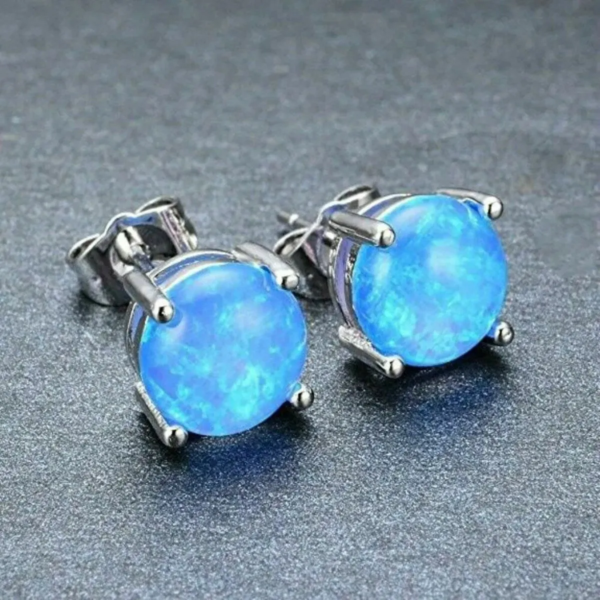 925 Sterling Silver 6mm Round Blue Fire Opal Stud Earrings - Blue Opal sold by Zulily product image thumbnail 5