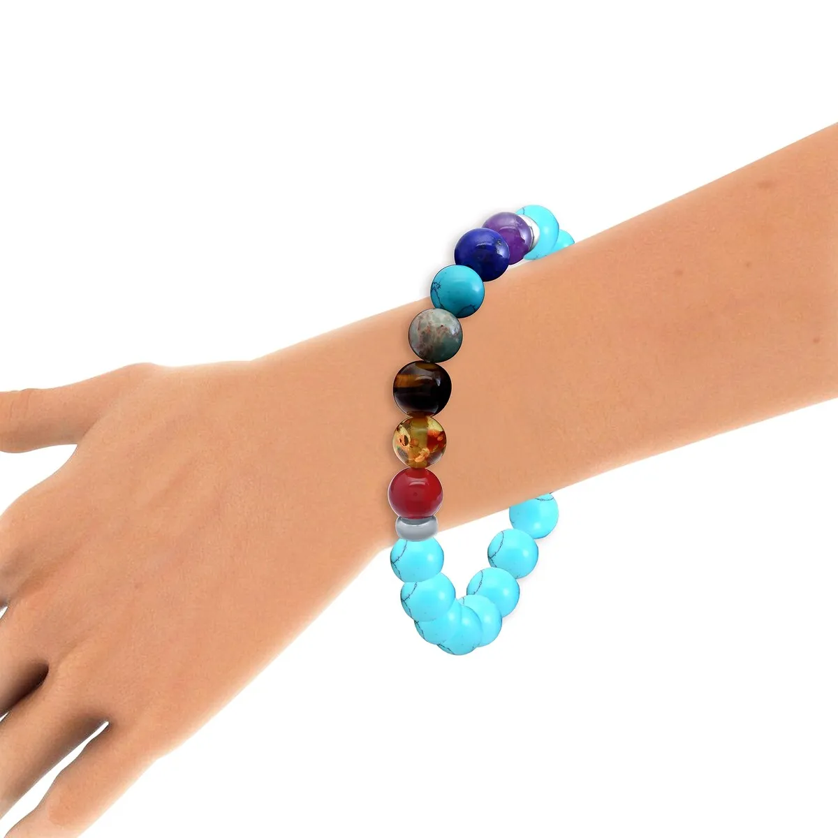 Turquoise and Chakra Bead Stretch Bracelet sold by Zulily product image thumbnail 2
