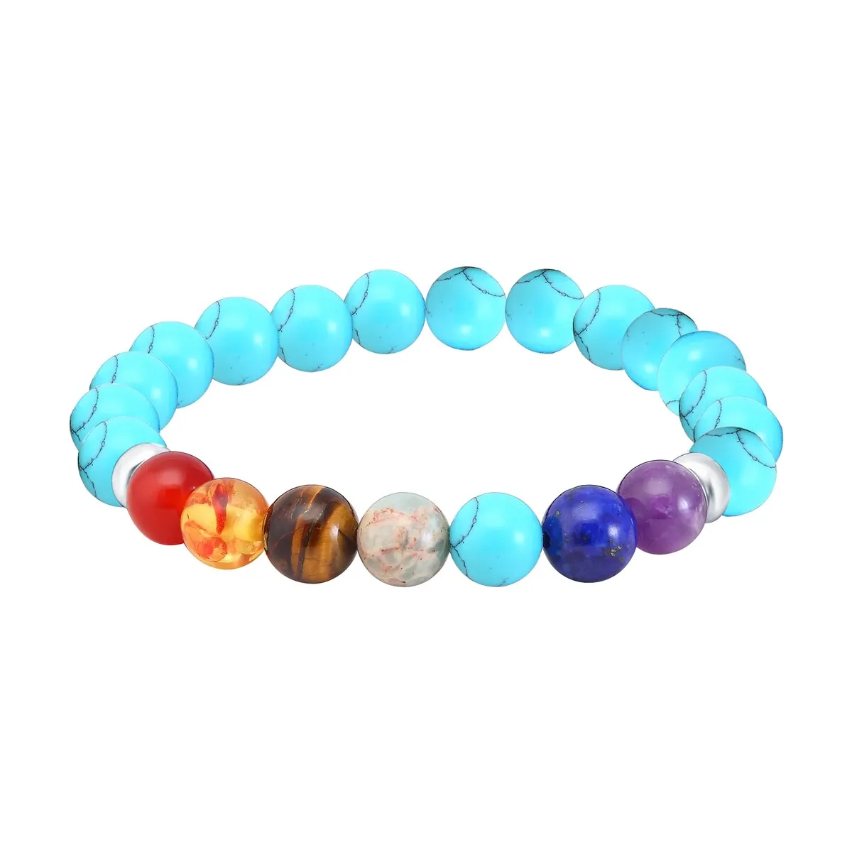 Turquoise and Chakra Bead Stretch Bracelet sold by Zulily